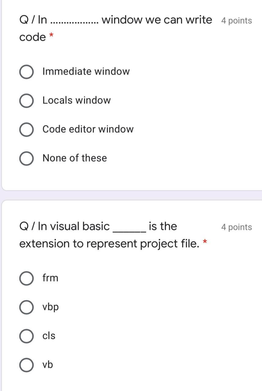 Q / In .................. window we can write 4 points code O