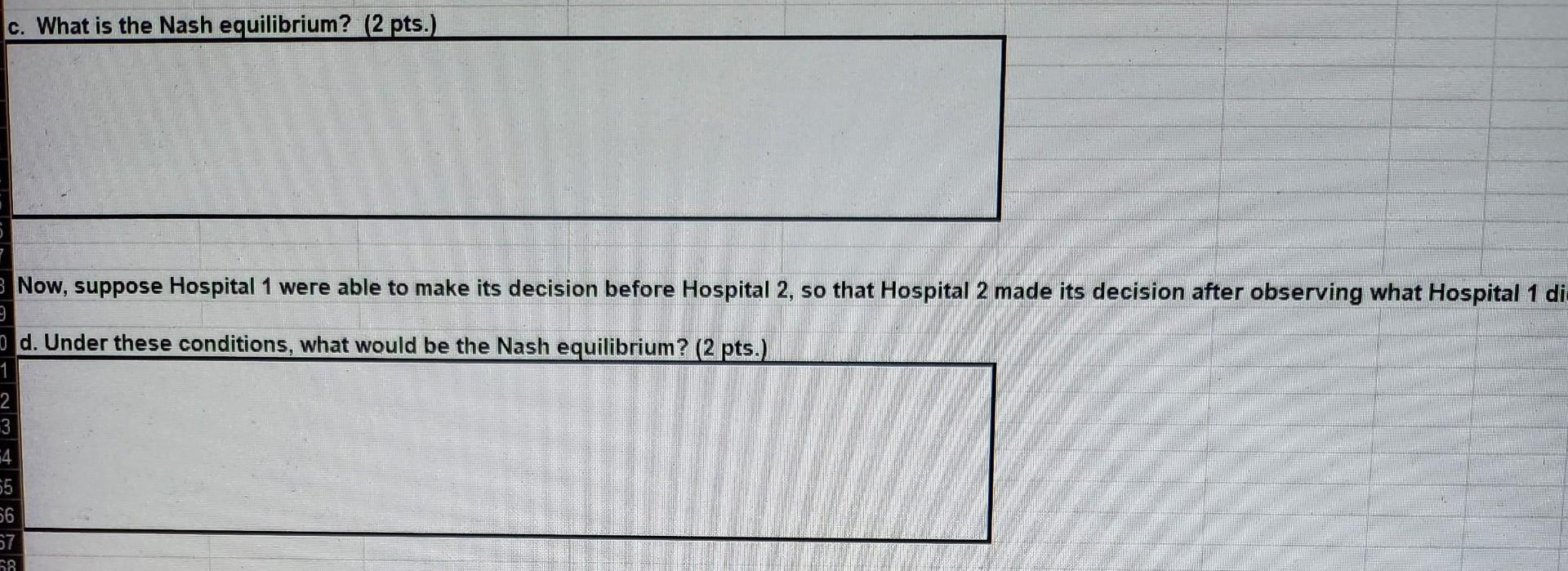 Now, suppose Hospital 1 were able to make its decision before Hospital 2, so that Hospital 2 made its decision after observin