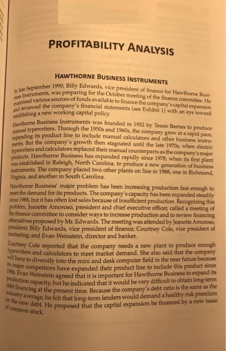 PROFITABILITY ANALYSIS HAWTHORNE BUSINESS INSTRUMENTS In late September 1990, Billy Edwards, vice president