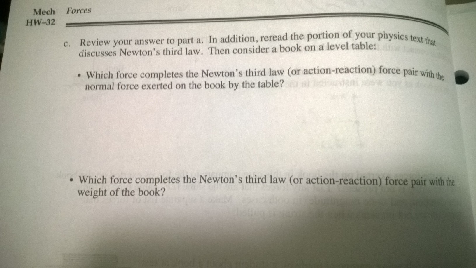 each of the forces exerted on the book as you were instructed