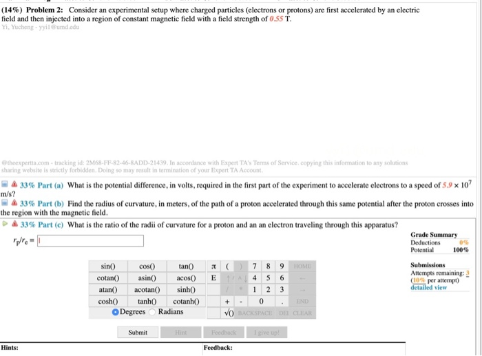 (14%) Problem 2: Consider an experimental setup where charged particles (electrons or