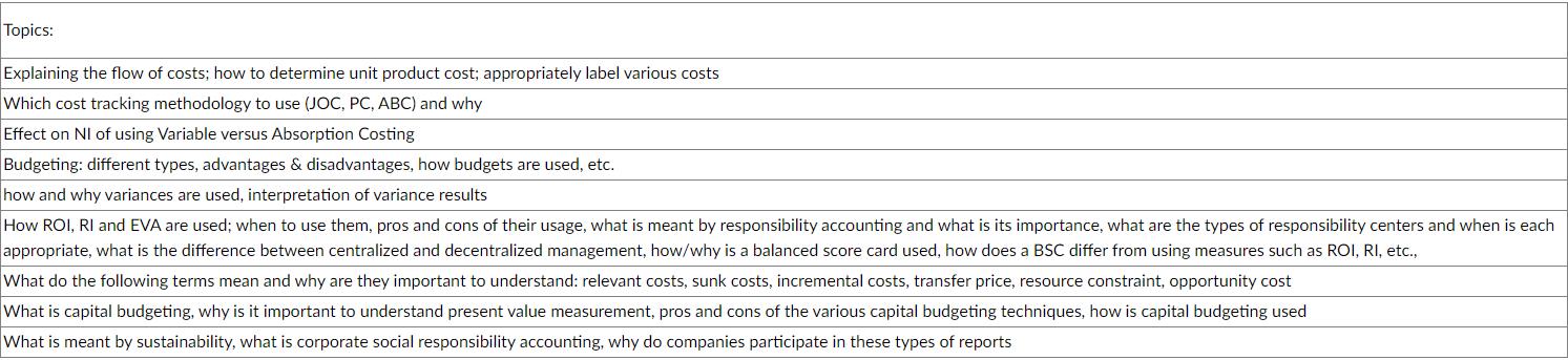 Topics: Explaining the flow of costs; how to determine unit product cost; appropriately label various costs Which cost tracki