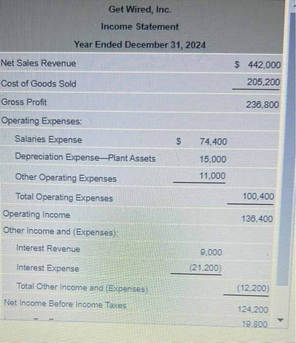 Get Wired, Inc. Income Statement Year Ended December 31, 2024 Net Sales Revenue Cost of Goods Sold Gross Profit 236,800 Opera