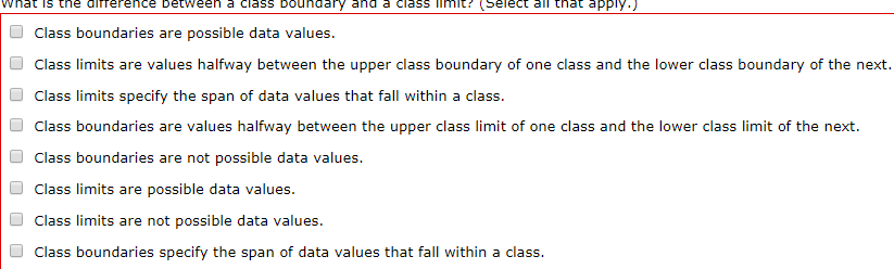 what is the difference between a class boundary and a class limit?