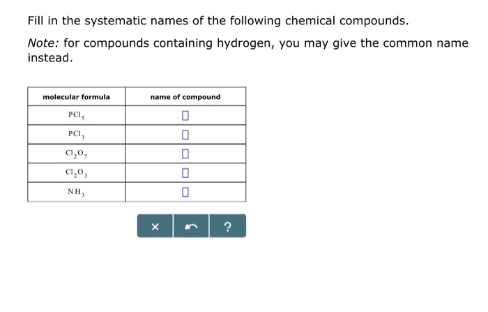 [SOLVED] Fill in the systematic names of the following chemical ...
