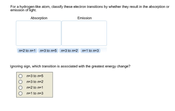 For a hydrogen-like atom, classify these electron transitions by whether they result