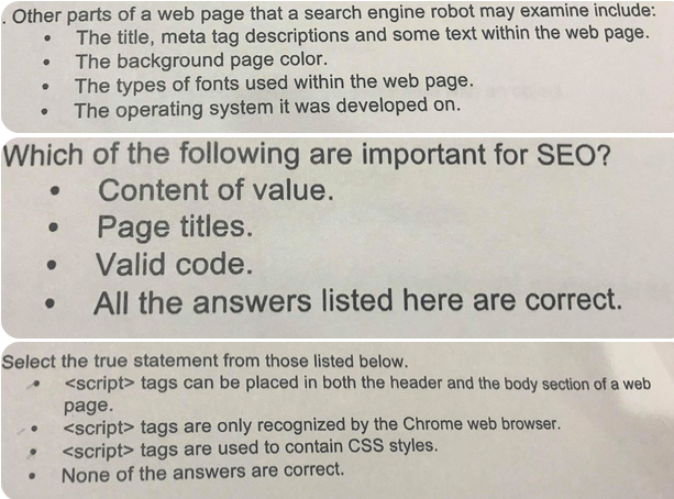 . Other parts of a web page that a search engine robot