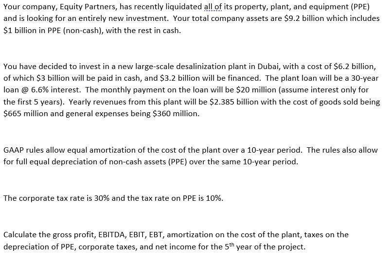 Your company, Equity Partners, has recently liquidated all of its property, plant, and equipment (PPE) and is looking for an