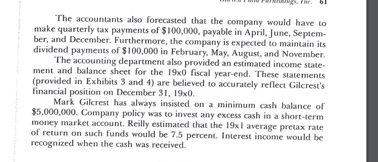 The accountants also forecasted that the company would have to make quarterly tax payments of $100,000,