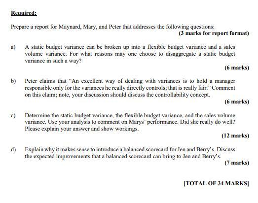 Required: Prepare a report for Maynard, Mary, and Peter that addresses the following questions: ( 3 marks for report format)