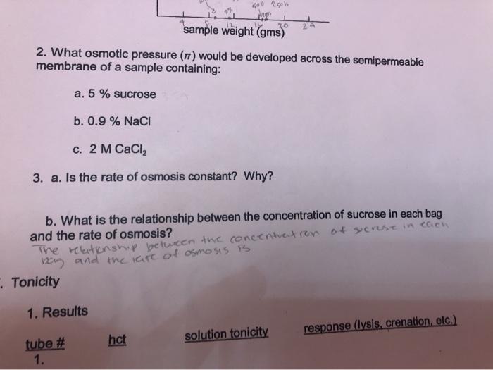 sol tsoon sample weight (gms) 24 2. What osmotic pressure (n) would be developed across the semipermeable membrane of a sampl