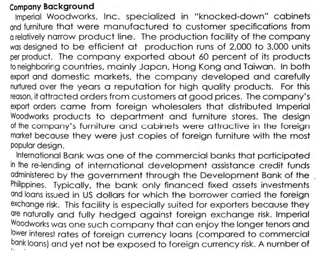 Company Background Imperial Woodworks, Inc. specialized in 