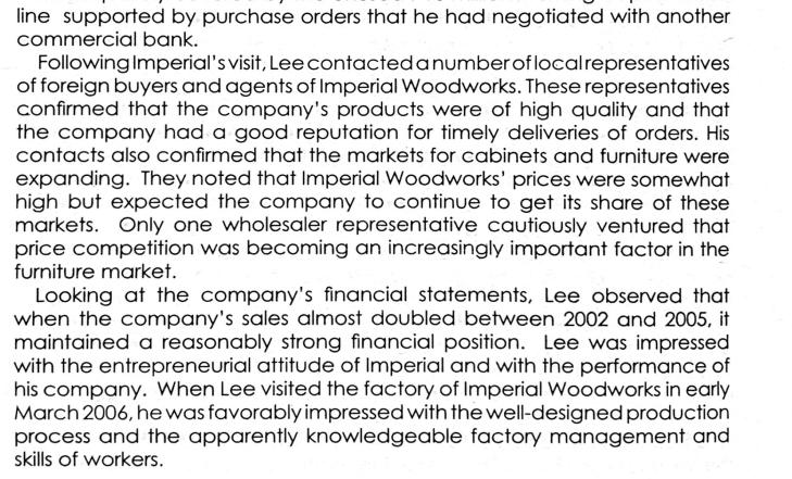 line supported by purchase orders that he had negotiated with another commercial bank. Following Imperial's
