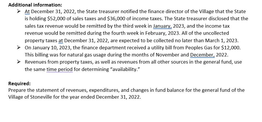Additional information:  At December 31, 2022, the State treasurer notified the finance director of the
