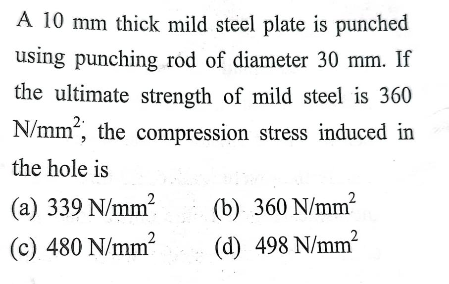 Solved] A 10 mm thick mild steel plate is punched