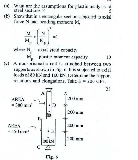(a) What are the assumptions for plastic analysis of steel sections? 5 (b) Show that in a rectangular section