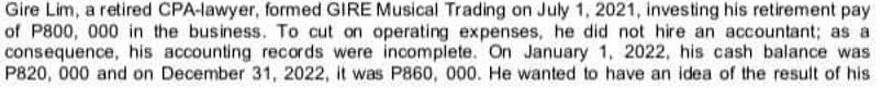 Gire Lim, a retired CPA-lawyer, formed GIRE Musical Trading on July 1, 2021, investing his retirement pay of