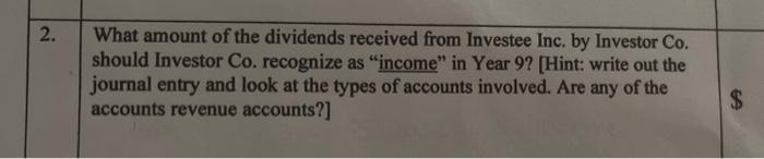 What amount of the dividends received from Investee Inc. by Investor Co. should Investor Co. recognize as income in Year 9?