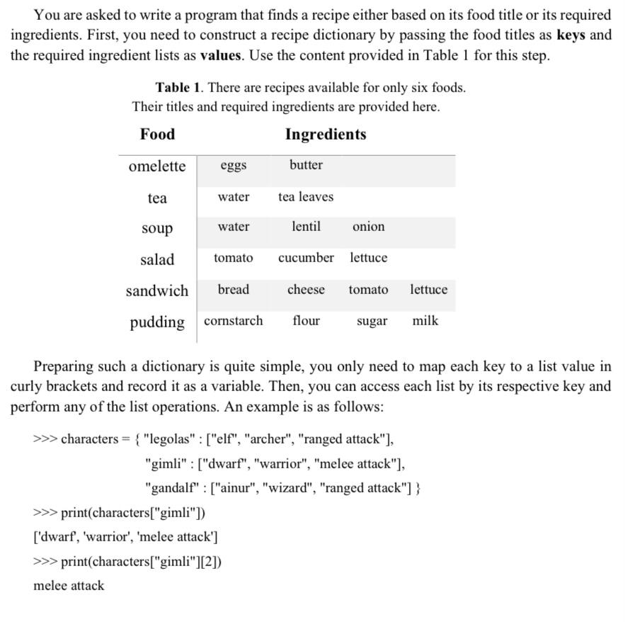 You are asked to write a program that finds a recipe either