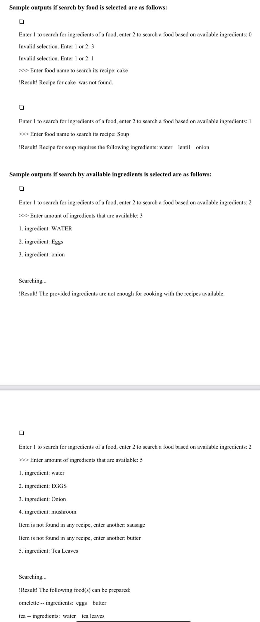 to construct a recipe dictionary by passing the food titles as keys