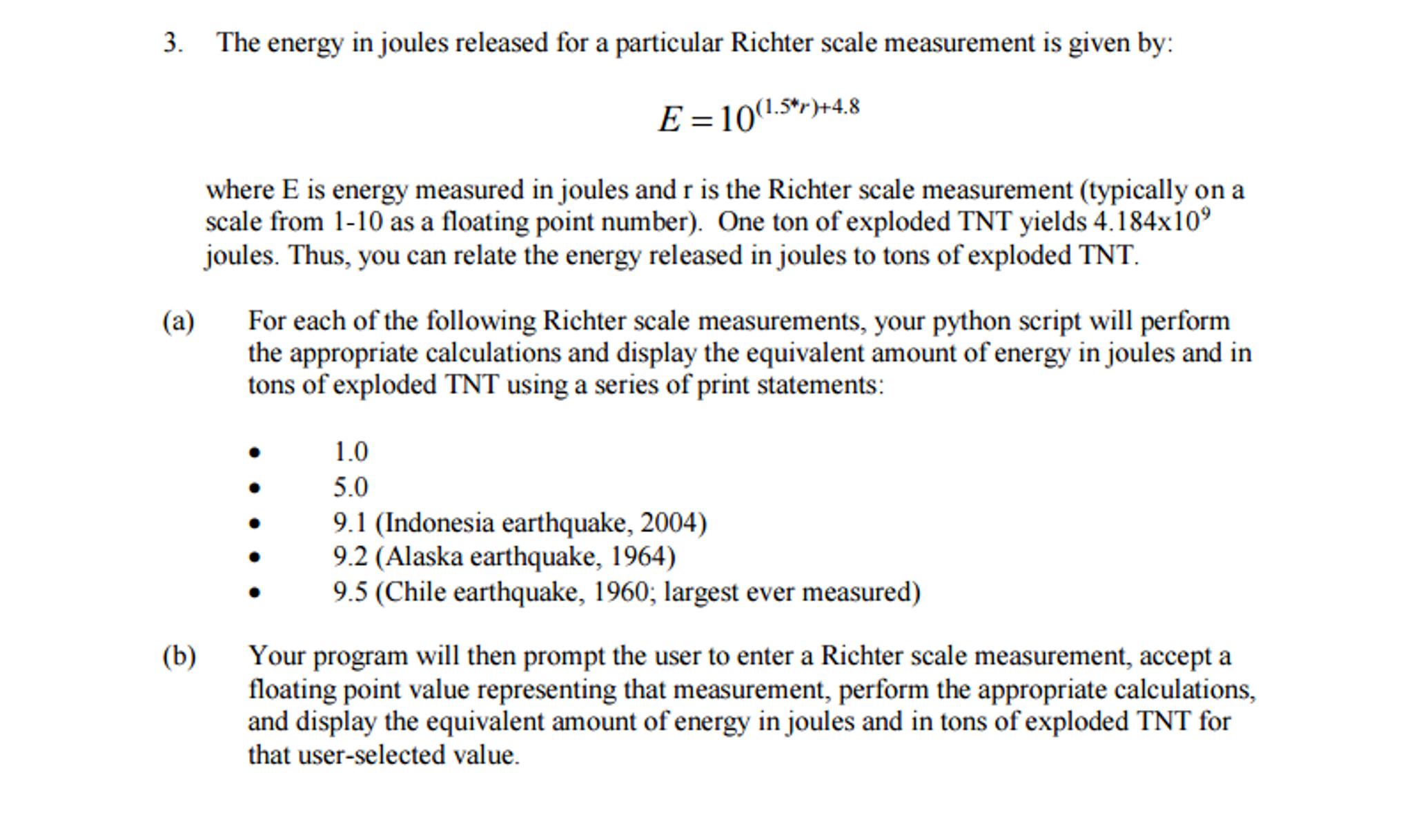 The energy in joules released for a particular Ric