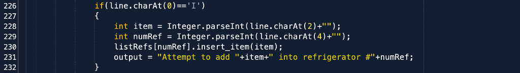 226 227 228 229 230 231 232 if(line.charAt(0)=='I') { } int item