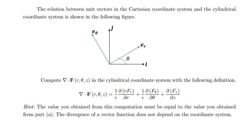 The relation between unit vectors in the Cartesian coordinate system and the cylindrical coordinate system is