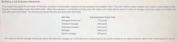 Modifying a Job Evaluation Worksheet This chapter discusses the principles of internally