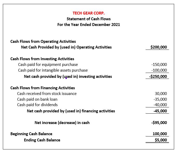 TECH GEAR CORP. Statement of Cash Flows For the Year Ended December 2021 Cash Flows from Operating Activities Net Cash Provid