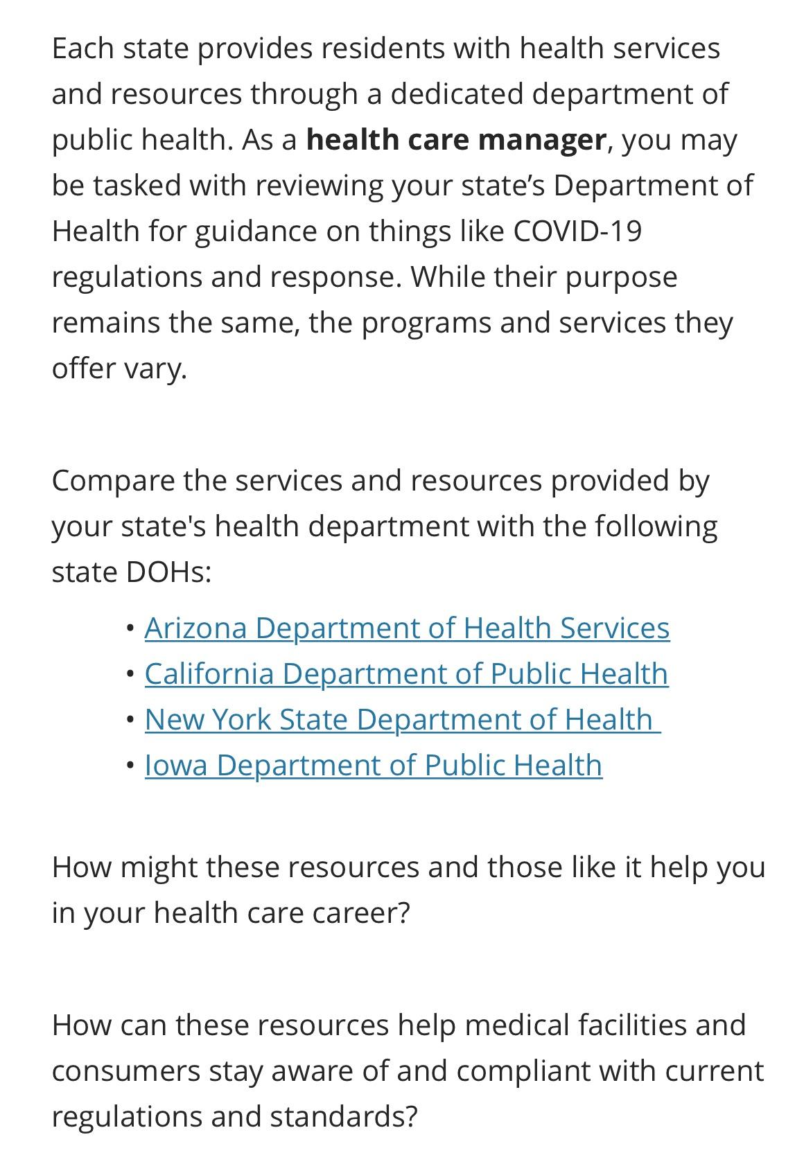 Each state provides residents with health services and resources through a dedicated department of public