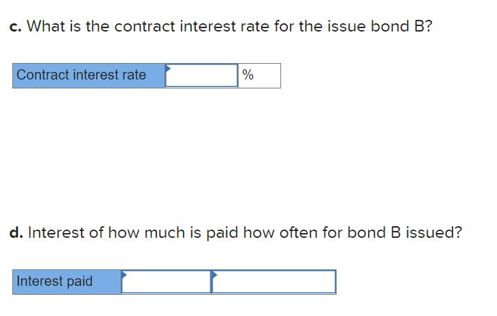 c. What is the contract interest rate for the issue bond B?Contract interest rate%d. Interest of how much is paid how ofte