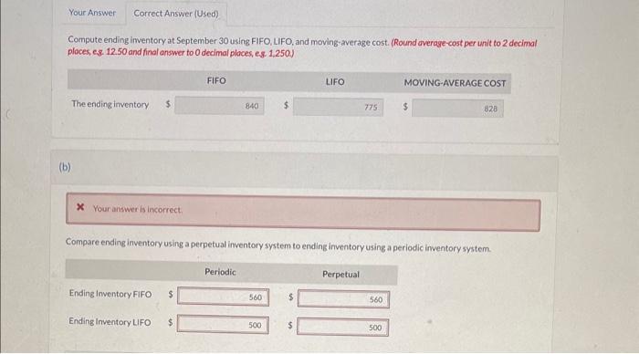 Compute ending imventory at September 30 using FIFO, LFF, and moving average cost. (Round average-cost per unit to 2 decimal