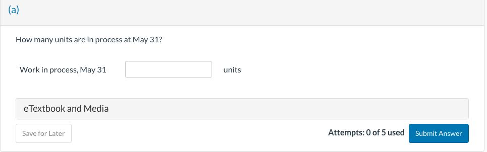 How many units are in process at May 31? Work in process, May 31