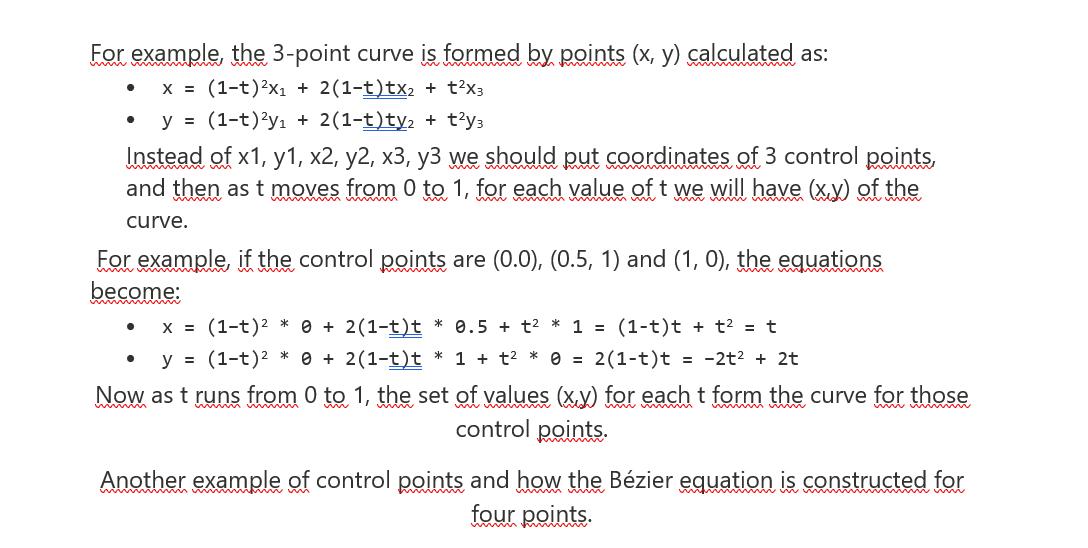 For example, the 3-point curve is formed by points ( (x, y) ) calculated as: - ( x=(1-t)^{2} x_{1}+2left(1-underline{un