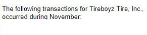 The following transactions for Tireboyz Tire, Inc., occurred during November:
