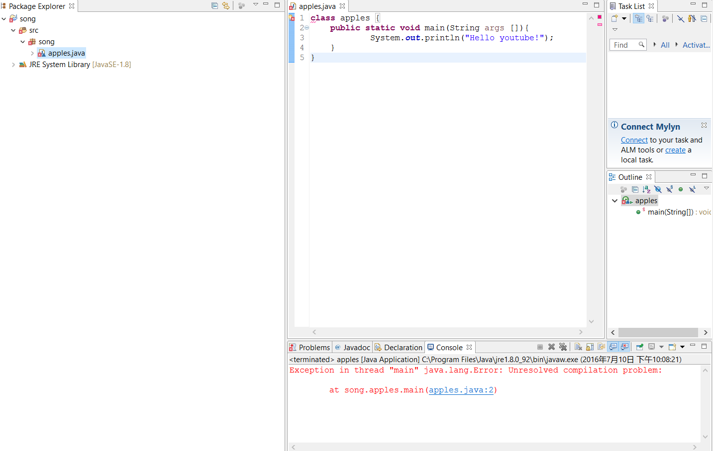 Package Explorer song src song >apples.java > JRE System Library [JavaSE-1.8] 8