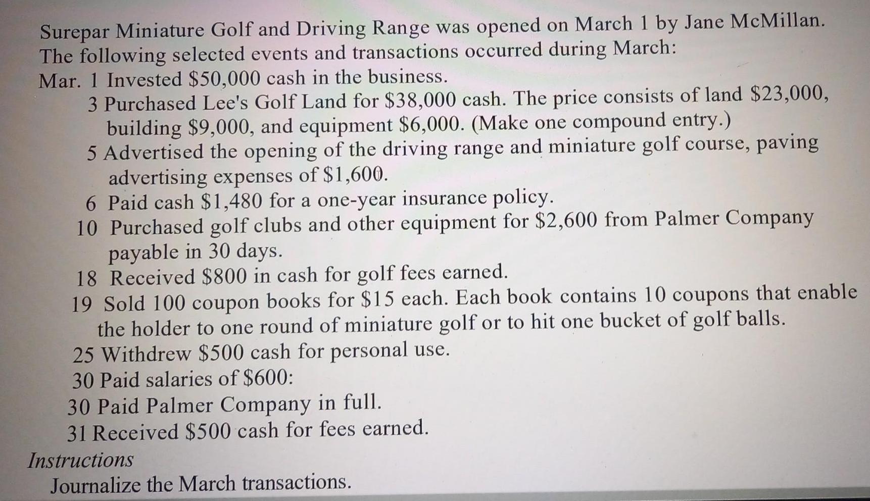 Surepar Miniature Golf and Driving Range was opened on March 1 by Jane McMillan. The following selected