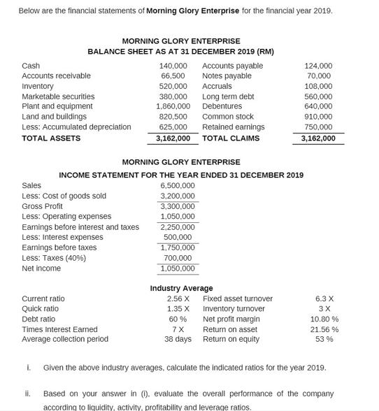 Below are the financial statements of Morning Glory Enterprise for the financial year 2019. Cash Accounts