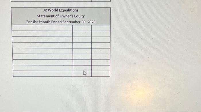 JR World Expeditions Statement of Owners Equity For the Month Ended September 30, 2023