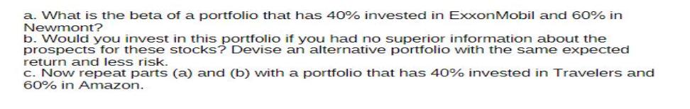 a. What is the beta of a portfolio that has 40% invested in ExxonMobil and 60% in Newmont? b. Would you
