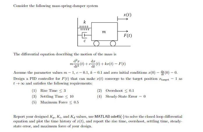 Consider the following mass-spring-damper system Q The differential equation describing the motion of the