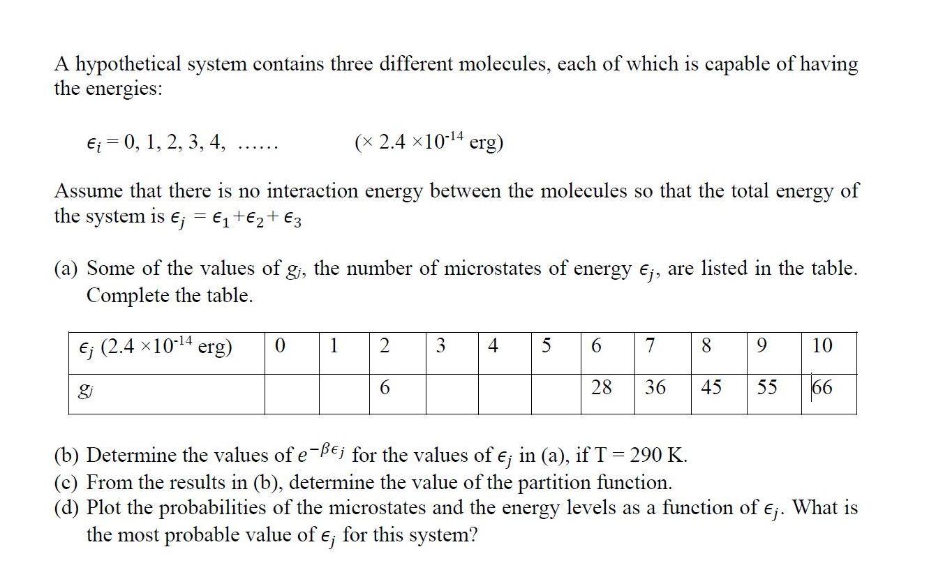 A hypothetical system contains three different molecules, each of which is capable of having the energies:  =