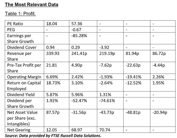 The Most Relevant Data Table 1: Profit.