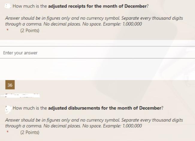 How much is the adjusted receipts for the month of December? Answer should be in figures only and no currency