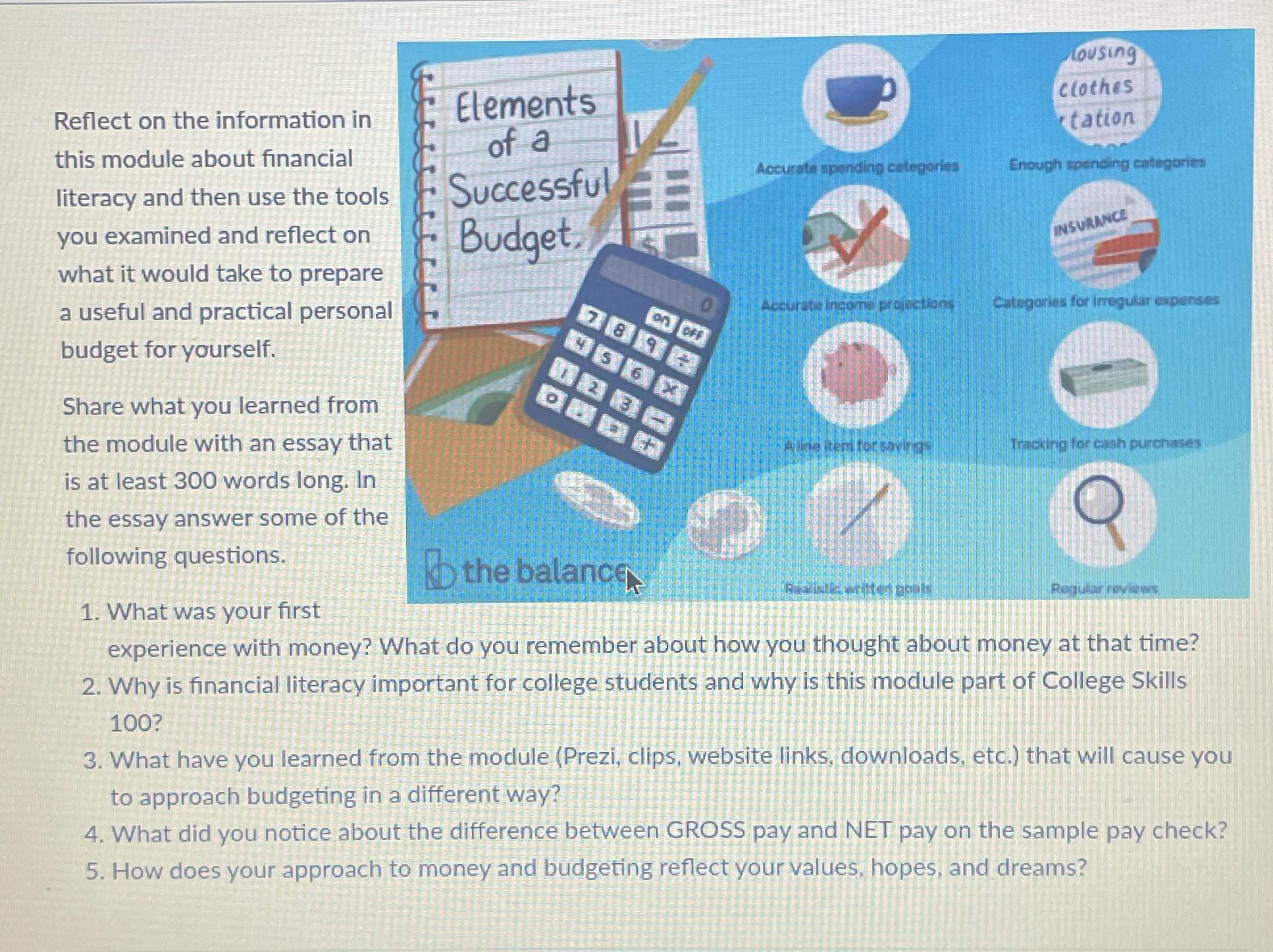 Reflect on the information in this module about financial literacy and then use the tools you examined and