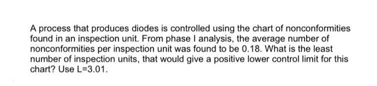 A process that produces diodes is controlled using the chart of nonconformities found in an inspection unit.