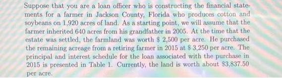 Suppose that you are a loan officer who is constructing the financial state- ments for a farmer in Jackson