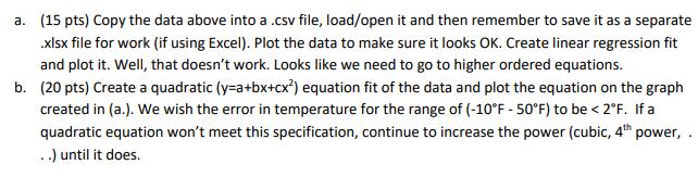 a. (15 pts) Copy the data above into a .csv file, load/open it and then remember to save it as a separate .xlsx file for work