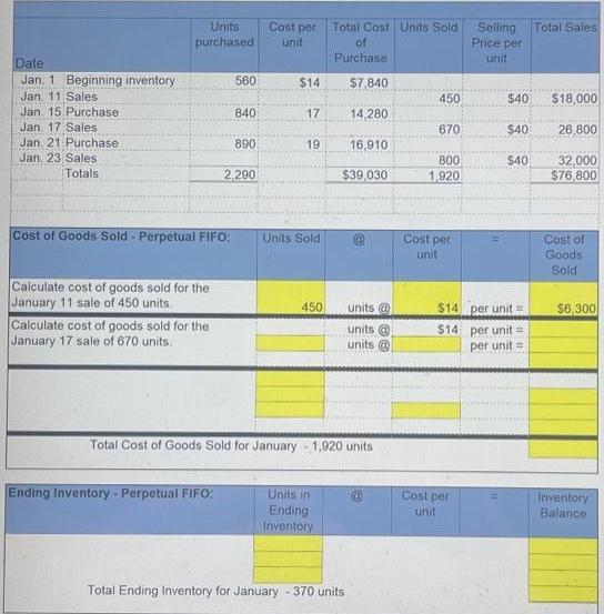 Date Jan. 1 Beginning inventory Jan. 11 Sales Jan. 15 Purchase Jan. 17 Sales Jan. 21 Purchase Jan. 23 Sales