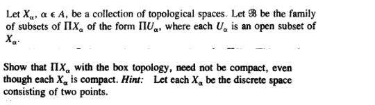 Let X, a  A, be a collection of topological spaces. Let 3 be the family of subsets of IIX of the form IIU,